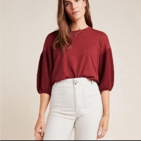 Anthropologie Velvet by Graham & Spencer Puff Sleeve Top - Picture 2 of 7